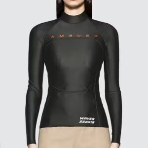 Ambush Women's Black Scuba Top Long-Sleeve Mock Neck Logo Size 3 Large L